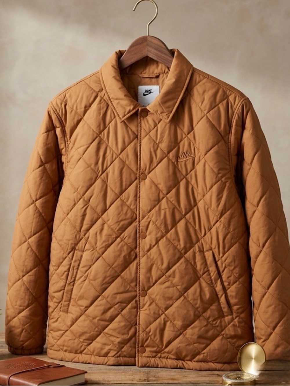 Nike Mens Therma-FIT Repel Quilted Coach Jacket Bronze/Brown L FZ0634-224 NWT